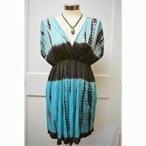 Club Collection tie dye dress or swim cover beach hippie bohemian brown blue